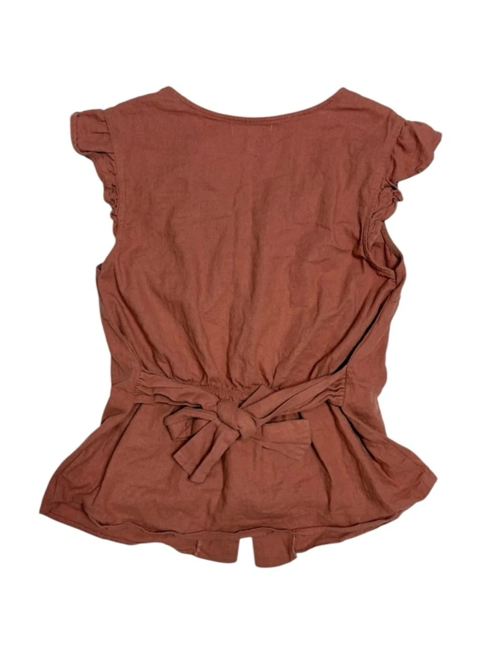 Monteau Women's linen blend orange Button-down babydoll Top - Picture 3 of 5